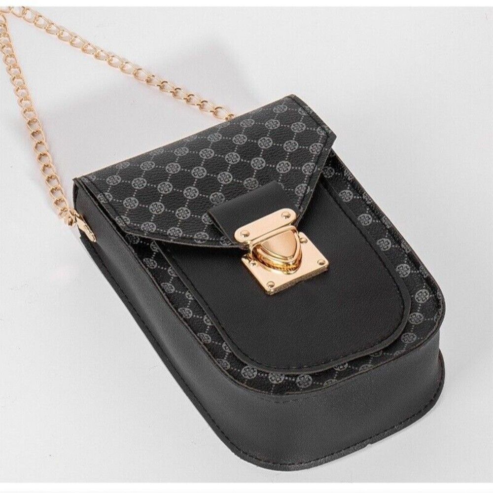 Classic Crossbody with Gold Chain Accent- Black Bag